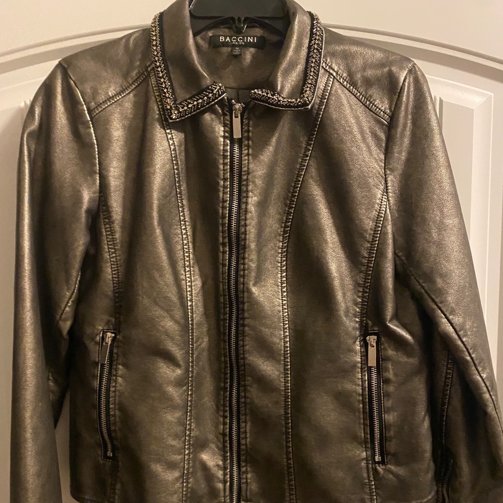 Baccini Brown Faux Leather Jacket, Medium